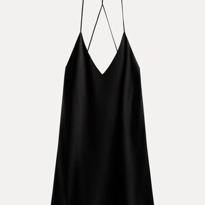 Zara Black Satin Slip Dress with Thin Crisscross Straps